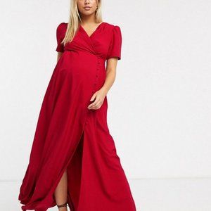 NWT ASOS Maternity Button Through Maxi Tea Dress Size 6 Red